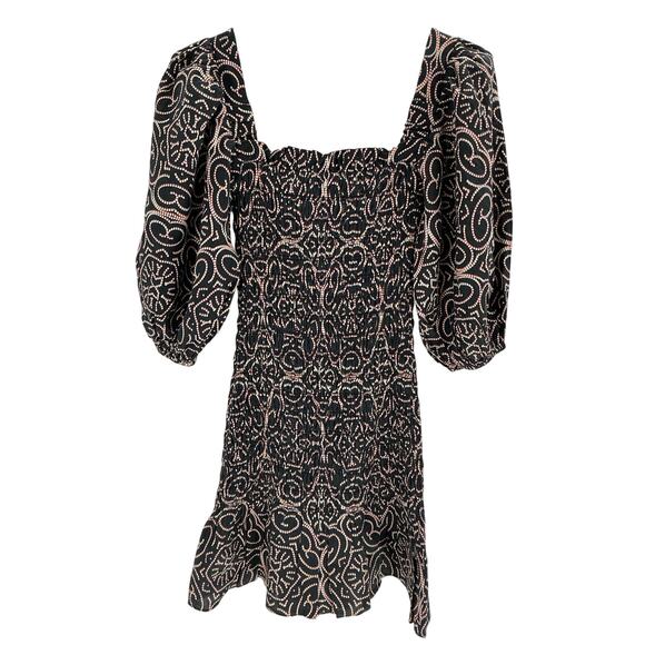 Alexis 'Suri' Smocked Black Linen Mini Dress Size S - Picture 3 of 4